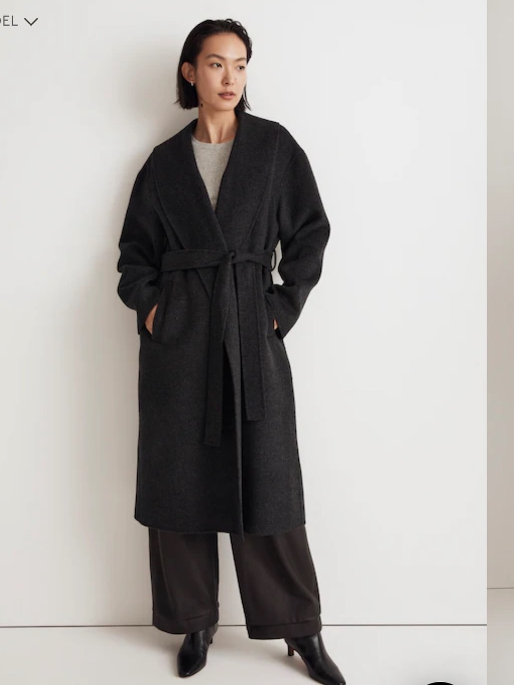 Madewell Double-Faced Wool Blend Robe Coat In Dark Grey Size XXS